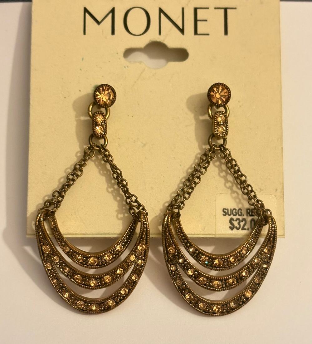 Monet Vintage Rhinestone Chandelier Earrings
